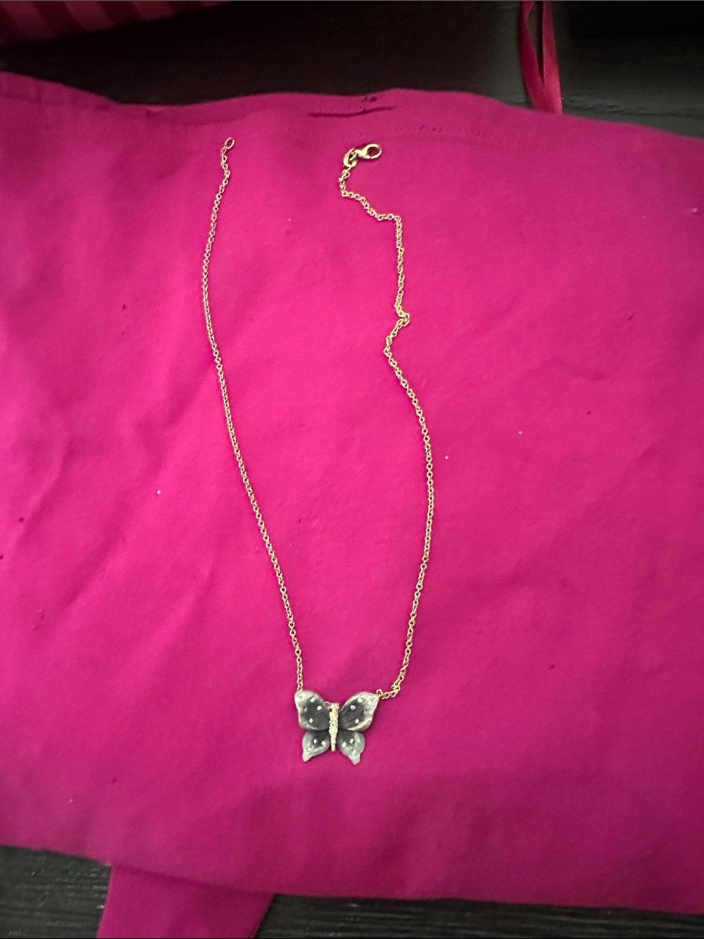 Philip Press WeHo Sparkling Butterfly Pendant Necklace in Gunmetal and Gold